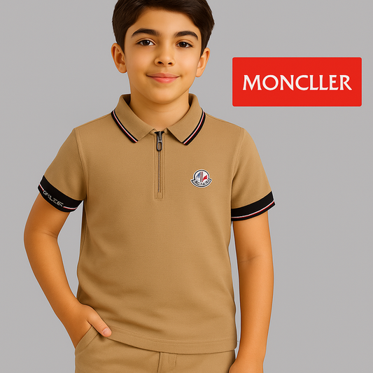 Moncler Kids Half-Zip Polo Shirt – Premium Piqué Cotton