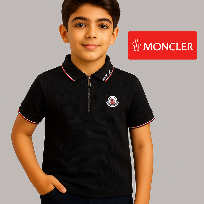 Moncler Kids Half-Zip Polo Shirt – Premium Piqué Cotton