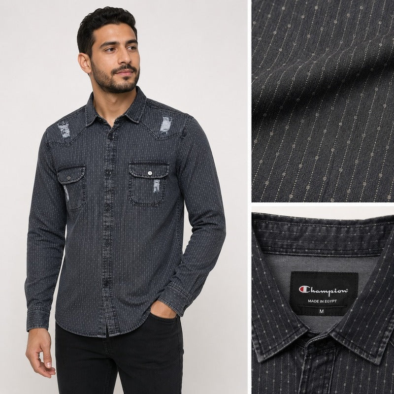 Champion Black Striped Denim Shirt