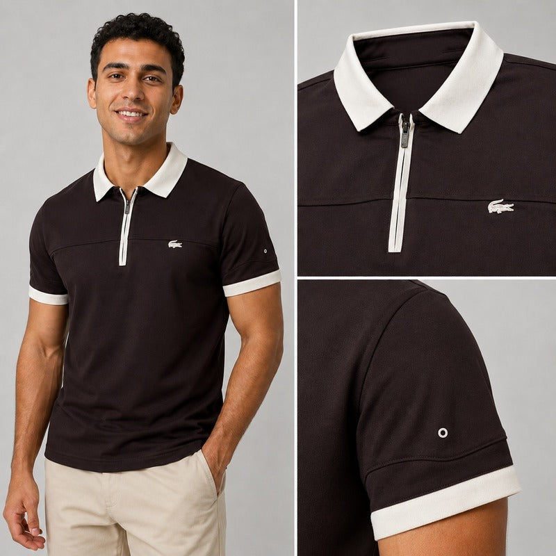Lacoste Contrast Collar Zip Polo – Regular Fit