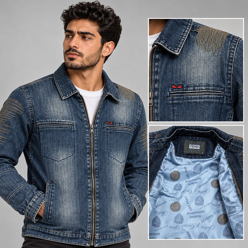 Fendi Men's Vintage Washed Denim Zip Jacket – Signature Edition