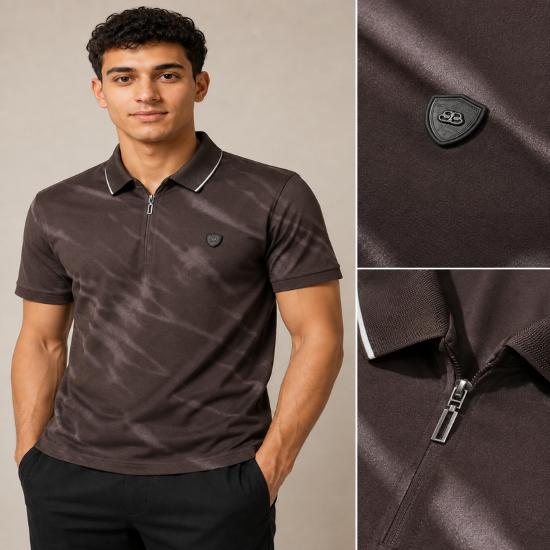 Balenciaga Men’s Marble Effect Zip Polo Shirt
