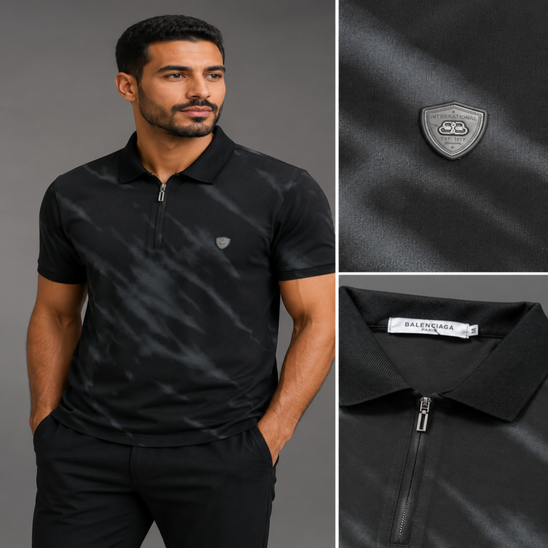 Balenciaga Men’s Marble Effect Zip Polo Shirt