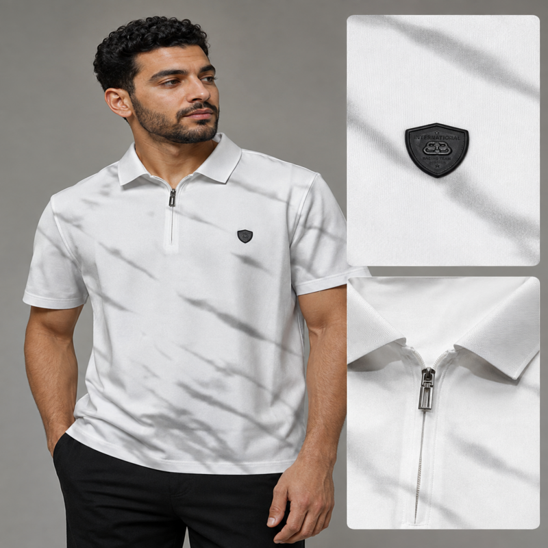 Balenciaga Men’s Marble Effect Zip Polo Shirt