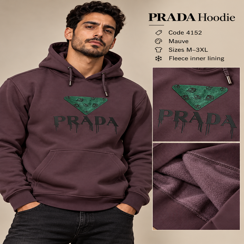 Prada Men's Triangle Graphic Fleece Hoodie – Signature Edition