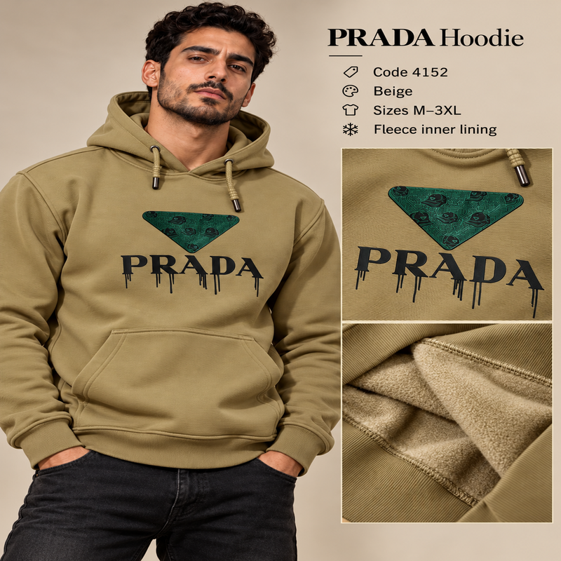 Prada Men's Triangle Graphic Fleece Hoodie – Signature Edition