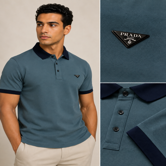 Prada Men’s Triangle Logo Polo Shirt