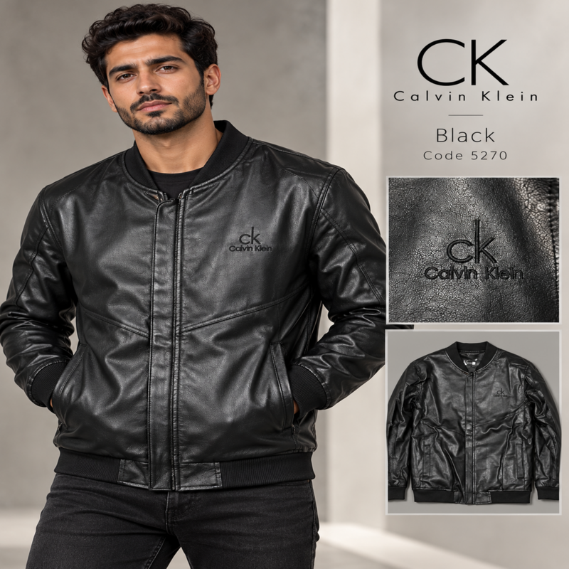 Calvin Klein Men's Signature Leather-Look Bomber Jacket