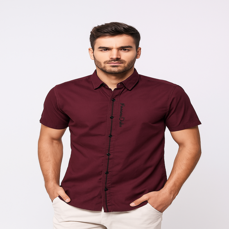 Massimo Dutti Cotton Shirt – Bordeaux Elegance
