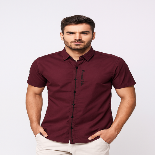 Massimo Dutti Cotton Shirt – Bordeaux Elegance