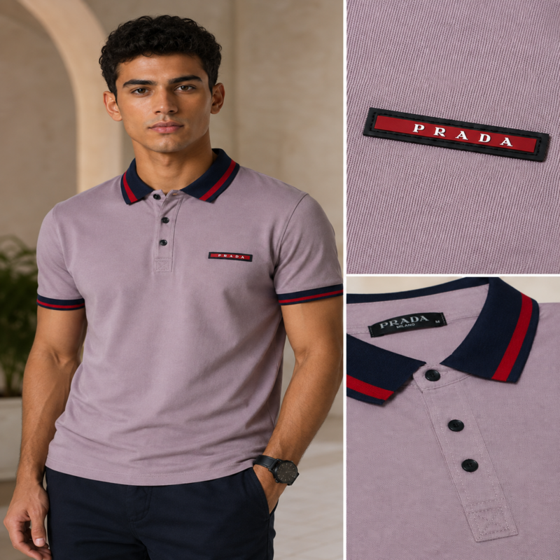 Prada Men’s Contrast Collar Polo Shirt