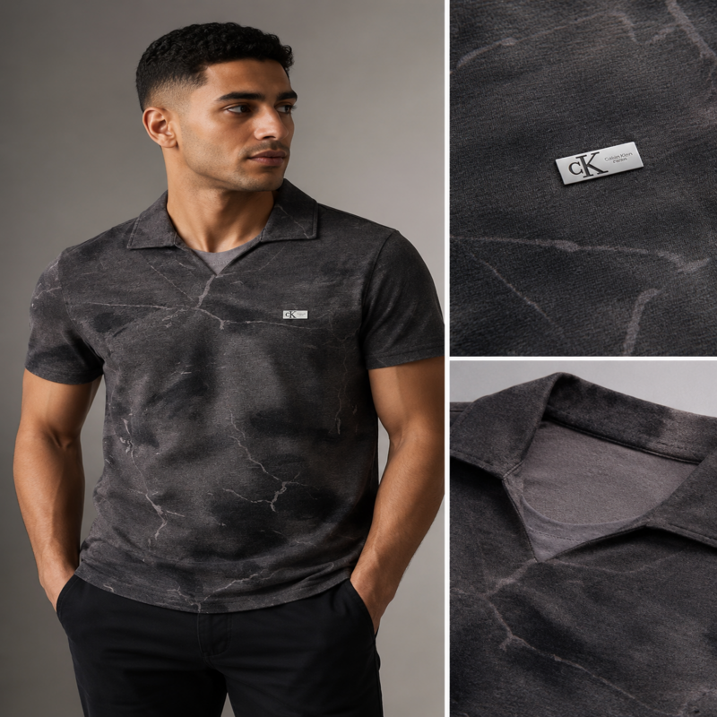 Calvin Klein Men’s Marble Effect Open Collar Polo Shirt