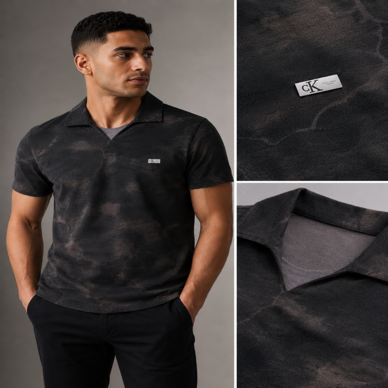 Calvin Klein Men’s Marble Effect Open Collar Polo Shirt