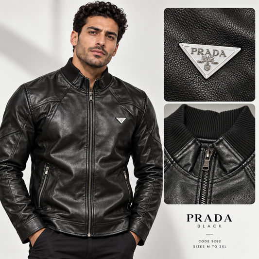 Prada Men's Signature Black Leather-Look Bomber Jacket