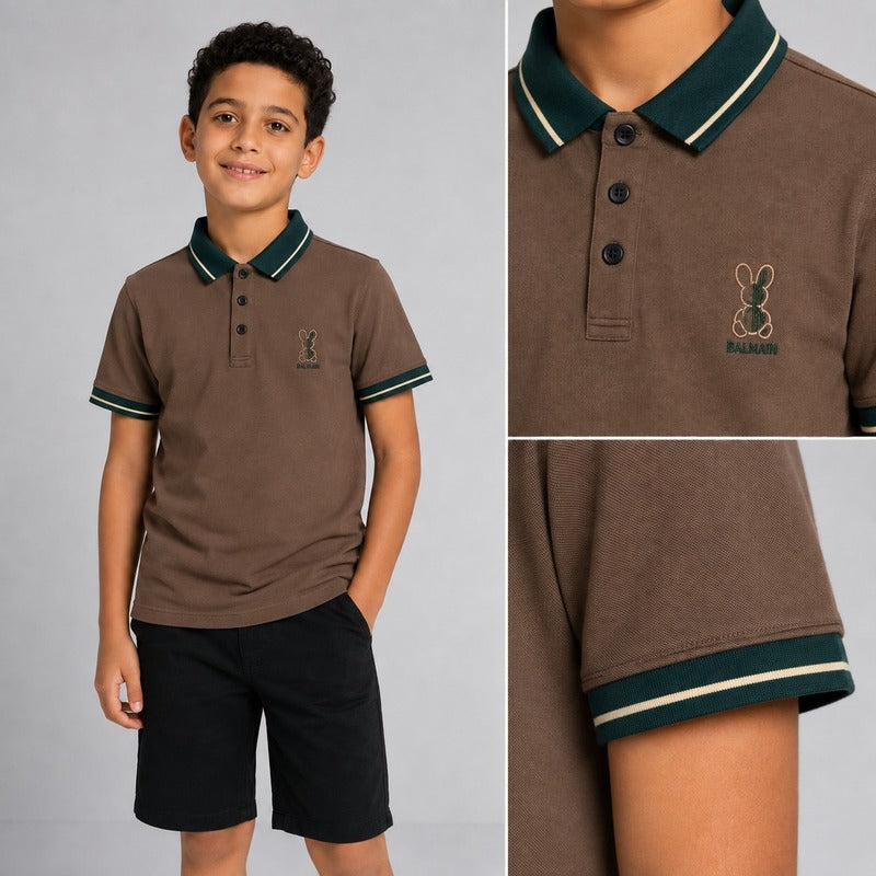 Balmain Junior Contrast Trim Polo Shirt