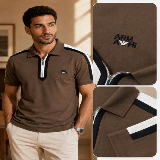 Emporio Armani Men’s Zip Polo Shirt – Contrast Stripe Edition