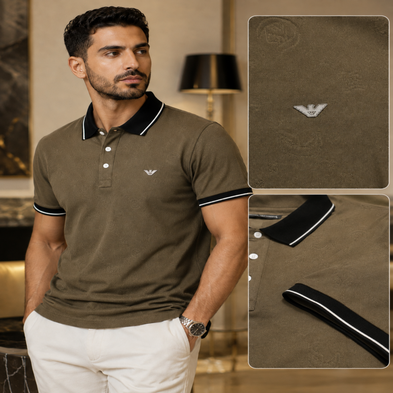 Emporio Armani Men’s Monogram Polo Shirt – Signature Edition
