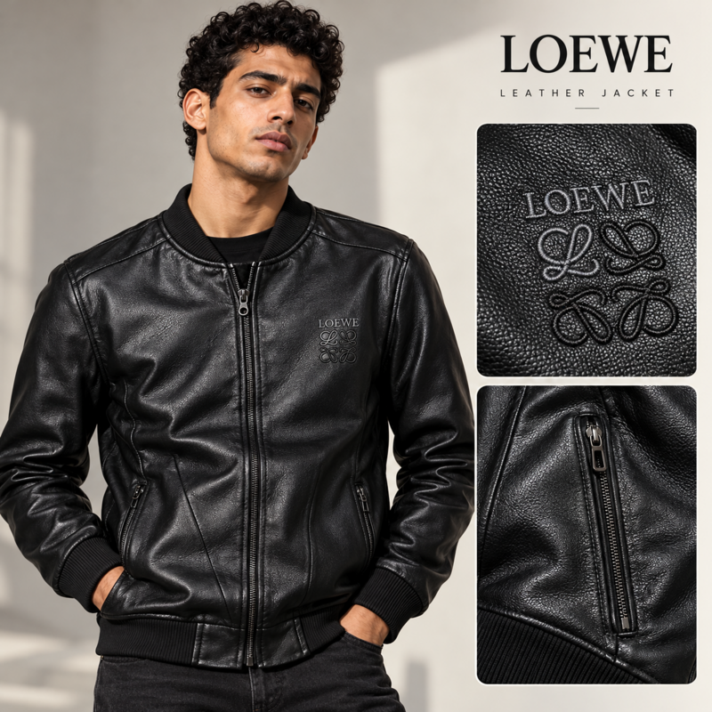 Loewe Men's Anagram Embroidered Leather-Look Bomber Jacket