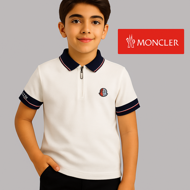 Moncler Kids Half-Zip Polo Shirt – Premium Piqué Cotton