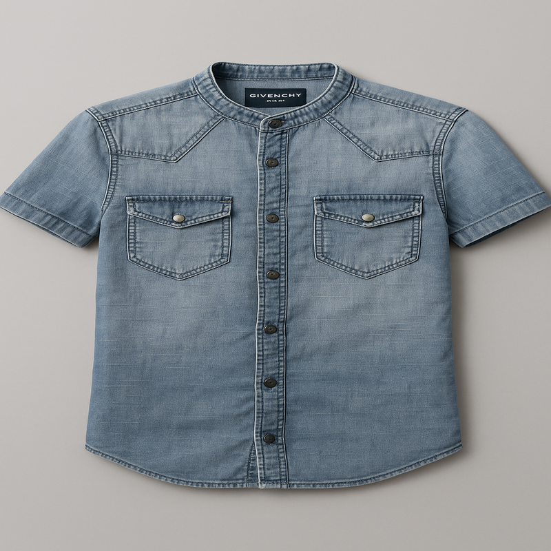 Givenchy Men’s Mandarin Collar Denim Shirt