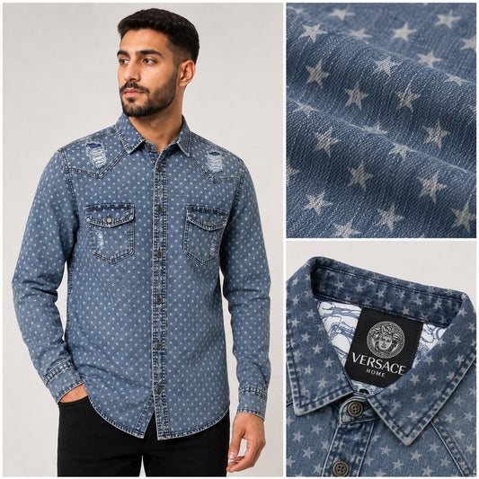 Versace Star Pattern Denim Shirt