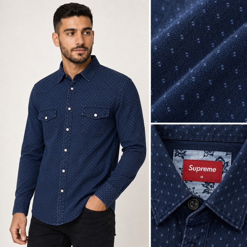 Supreme Navy Micro Pattern Denim Shirt