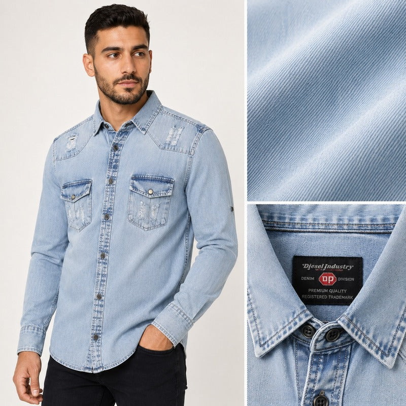Philipp Plein Light Wash Denim Shirt