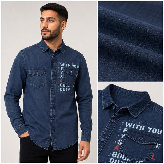 Massimo Dutti Printed Dark Denim Shirt