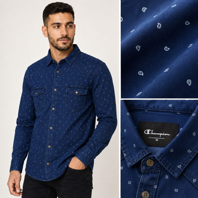 Champion Printed Blue Denim Shirt