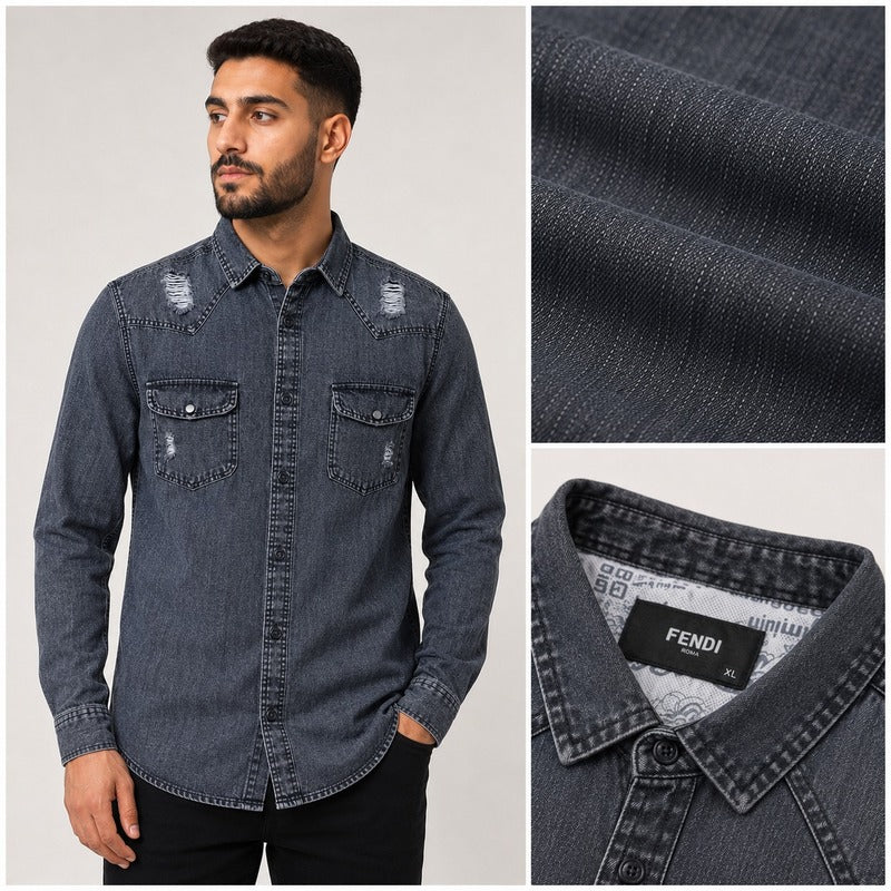 Fendi Charcoal Washed Denim Shirt
