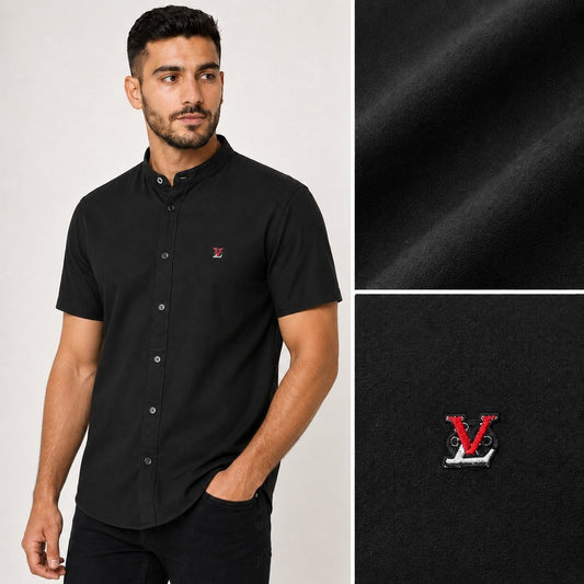 Louis Vuitton Black Cotton Lycra Mandarin Collar Shirt