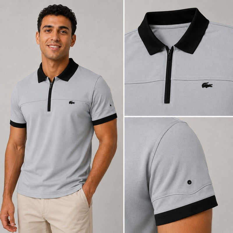 Lacoste Contrast Collar Zip Polo – Regular Fit