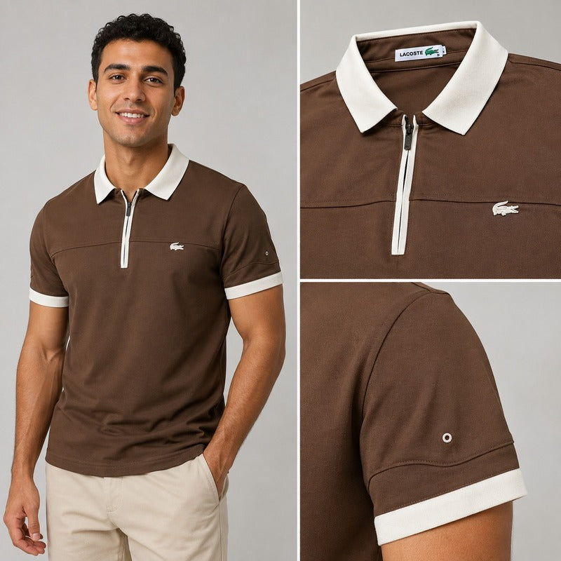 Lacoste Contrast Collar Zip Polo – Regular Fit