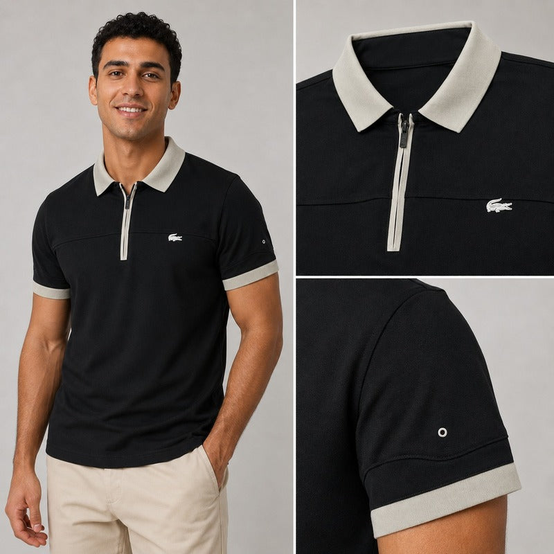 Lacoste Contrast Collar Zip Polo – Regular Fit