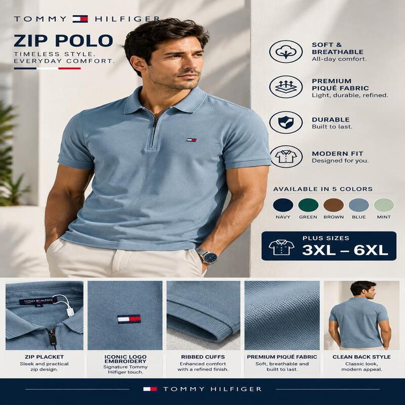 Tommy Zip Polo Plus Size – 3XL to 6XL