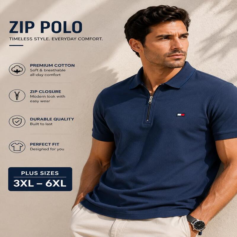 Tommy Zip Polo Plus Size – 3XL to 6XL
