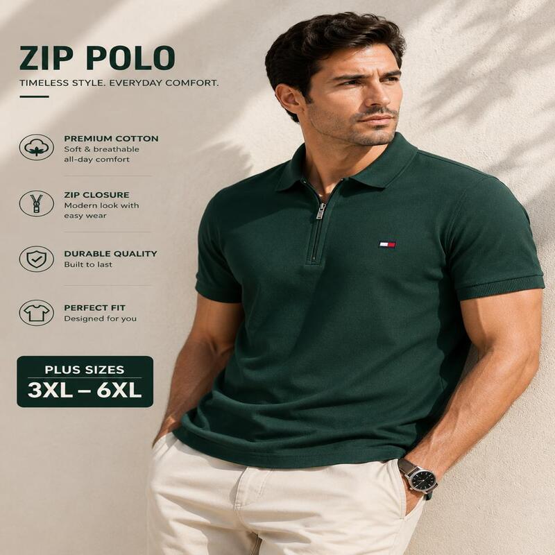 Tommy Zip Polo Plus Size – 3XL to 6XL