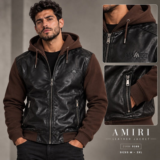 AMIRI Men's Leather-Look Zip-Up Hoodie Jacket