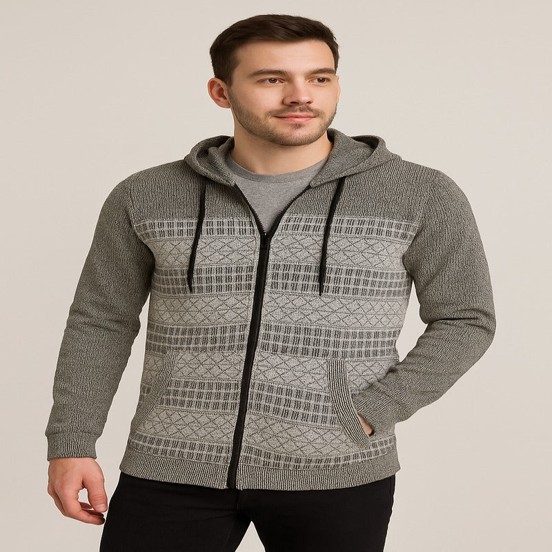 Yankess Pattern Knit Zip Hoodie