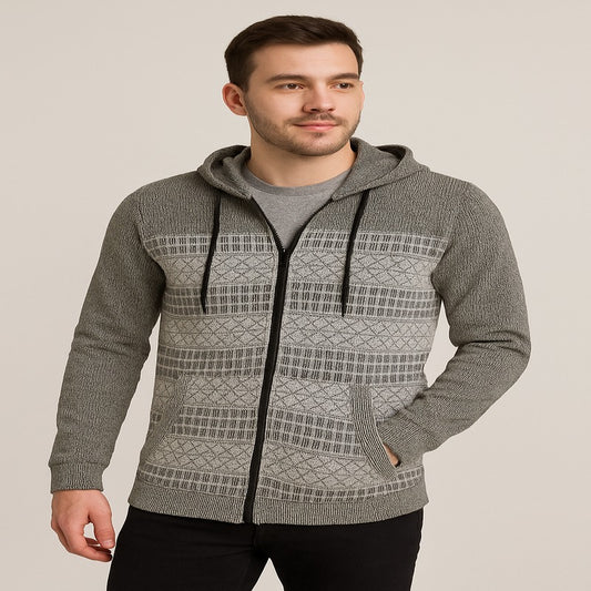 Yankess Pattern Knit Zip Hoodie